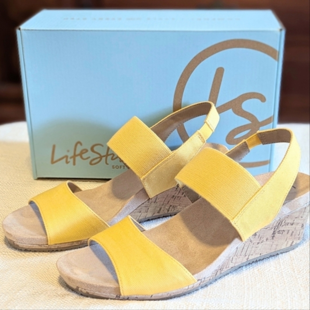 NIB Wide Life Stride Maldives Marigold Cork Wedge Shoes